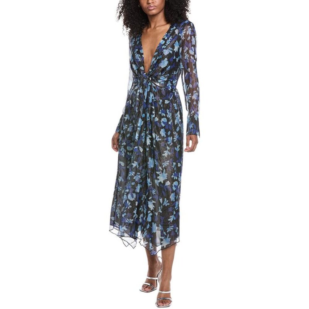 Ramy Brook Womens Tatia Silk-Blend Midi Dress, Blue - Picture 1 of 3